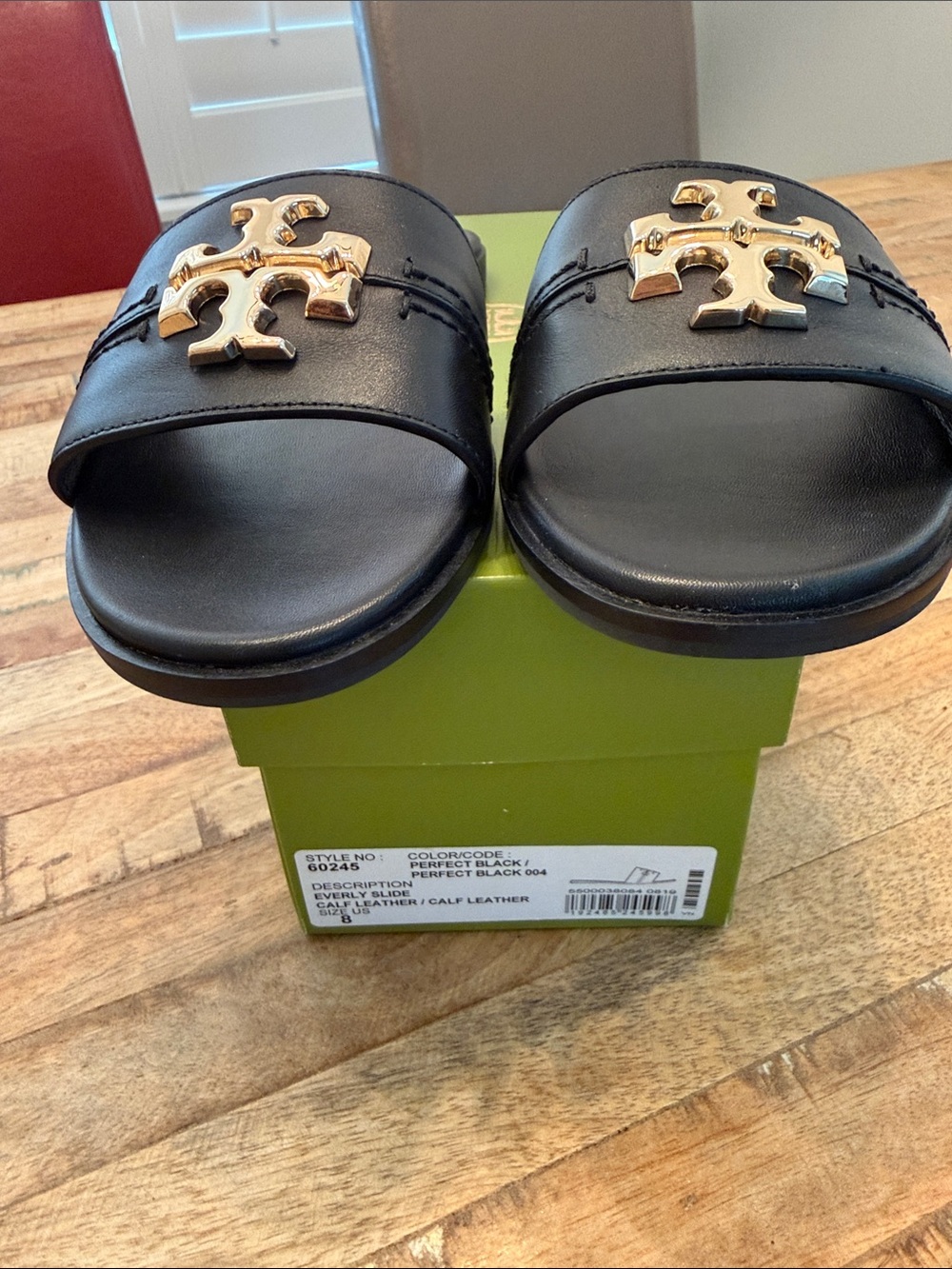 NEW Tory Burch Black Slide Sandals with Gold Logo Accent